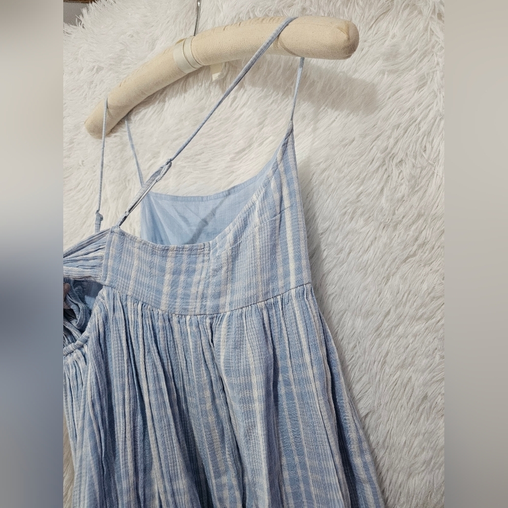 American Eagle Outfitters Baby Doll Light Blue Plaid Midi Dress Large - Picture 10 of 16
